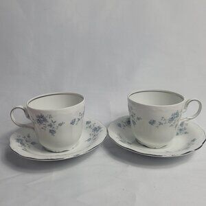 TWO Johann Haviland Blue Garland Cup & Saucer Sets White with Blue Flowers NEW